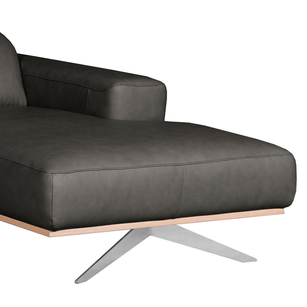 ECKSOFA  in Echtleder Schwarz  295/187 cm  - Chromfarben/Schwarz, Design, Leder/Metall (295/187cm) - Livetastic