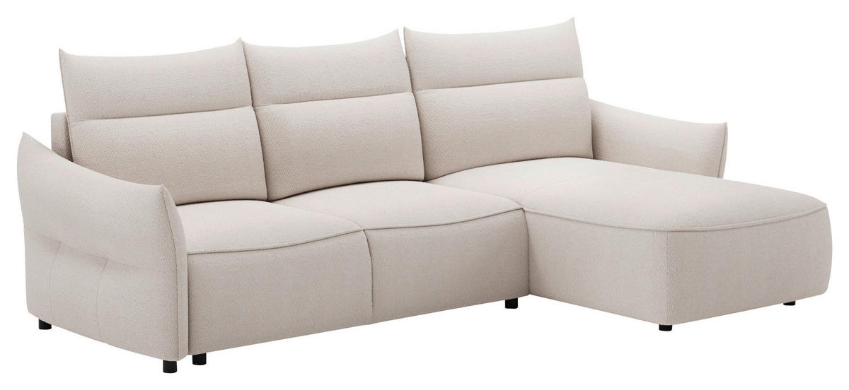 ECKSOFA Creme Webstoff Rückenkissen, Bettkasten, Schlaffunktion, Rücken echt, Liegefläche im Originalstoff  - Creme/Schwarz, KONVENTIONELL, Kunststoff/Textil (306/179cm) - Milino