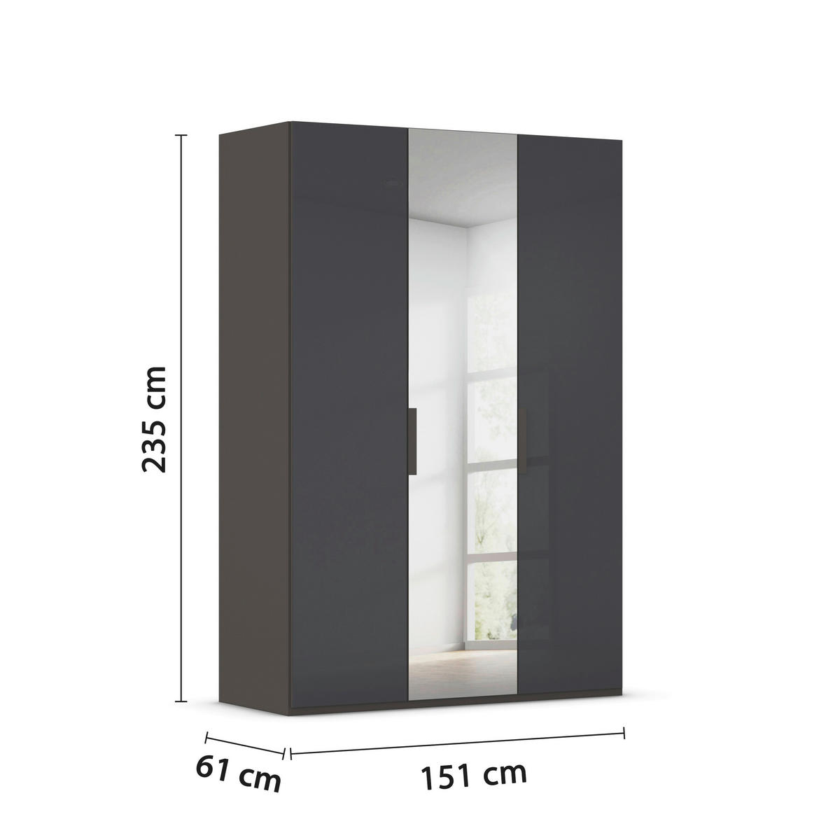 DREHTÜRENSCHRANK 151/235/61 cm,  in Graphitfarben, 3-türig  - Graphitfarben, Basics, Glas/Holzwerkstoff (151/235/61cm) - Novel