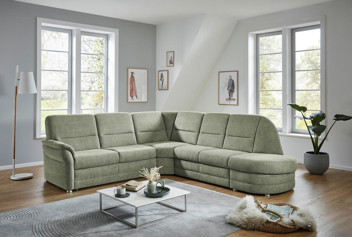 ECKSOFA  in Makramee Grün  - Alufarben/Grün, KONVENTIONELL, Textil/Metall (253/273cm) - Beldomo Comfort