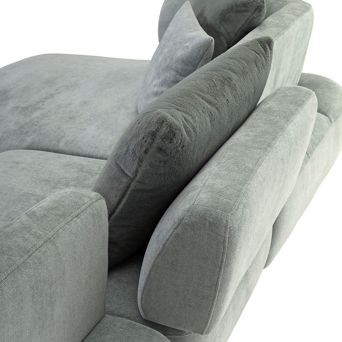 ECKSOFA Mintgrün Flachgewebe Zierkissen, Rückenkissen, Rücken echt, Sitztiefenverstellung  - Salbeigrün/Schwarz, MODERN, Kunststoff/Textil (190/320cm) - Ambia Home