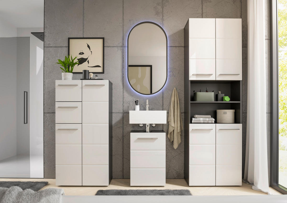 MIDISCHRANK 60/121/31 cm  - Chromfarben/Weiß Hochglanz, KONVENTIONELL, Holzwerkstoff/Kunststoff (60/121/31cm) - Xora