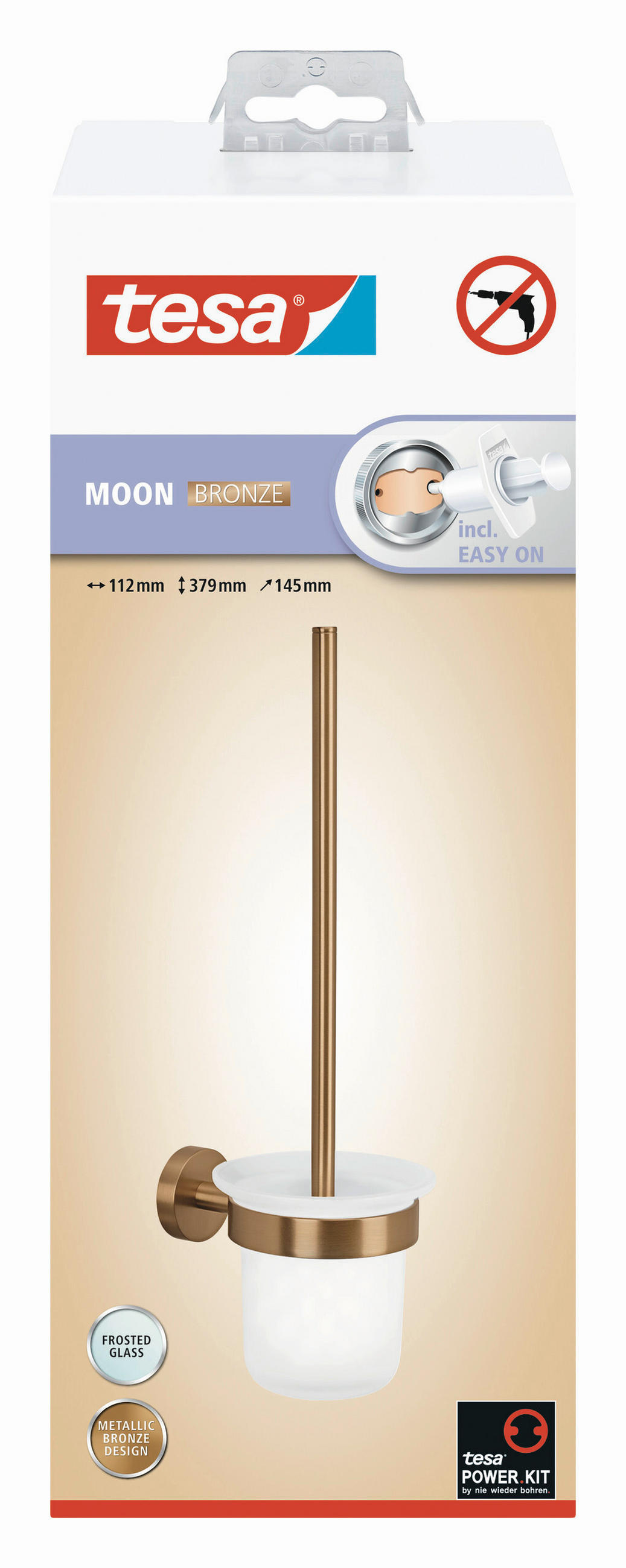 WC-BÜRSTENGARNITUR - Weiß/Bronzefarben, Basics, Glas/Kunststoff (11,2/37,9/14,5cm) - Tesa