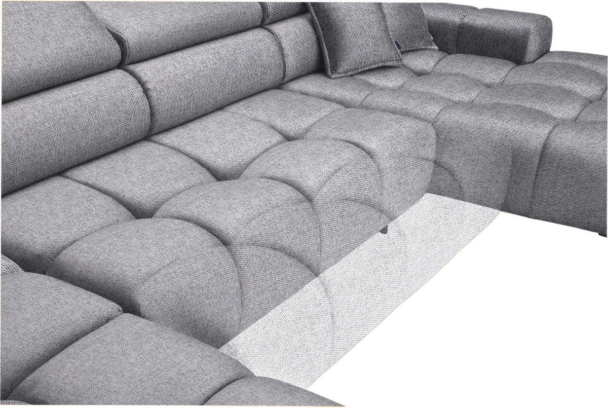 WOHNLANDSCHAFT Grau Webstoff  - Schwarz/Grau, Design, Textil/Metall (216/385/177cm) - Welnova