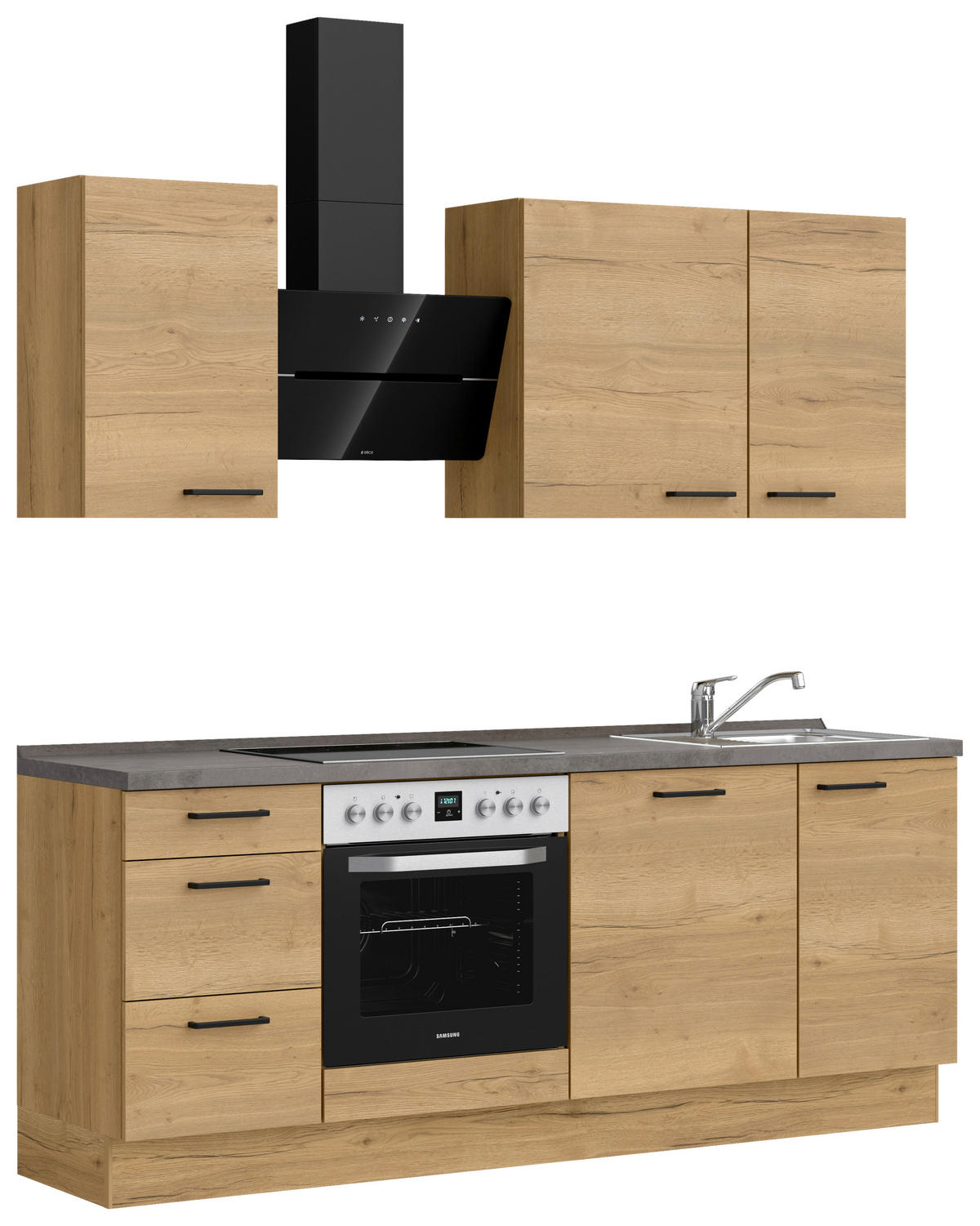 KÜCHENBLOCK 210 cm   in Eichefarben, Schieferfarben  - Schieferfarben/Eichefarben, MODERN, Holzwerkstoff/Metall (210cm) - Nobilia
