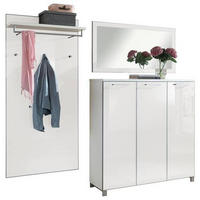 GARDEROBE 3-teilig  in 215/195/37 cm  - Weiss, Design, Glas/Holzwerkstoff (215/195/37cm)