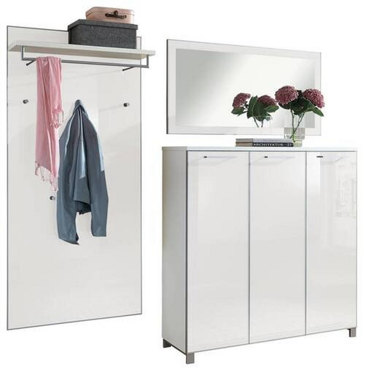 GARDEROBE 3-teilig  in 215/195/37 cm  - Weiss, Design, Glas/Holzwerkstoff (215/195/37cm)