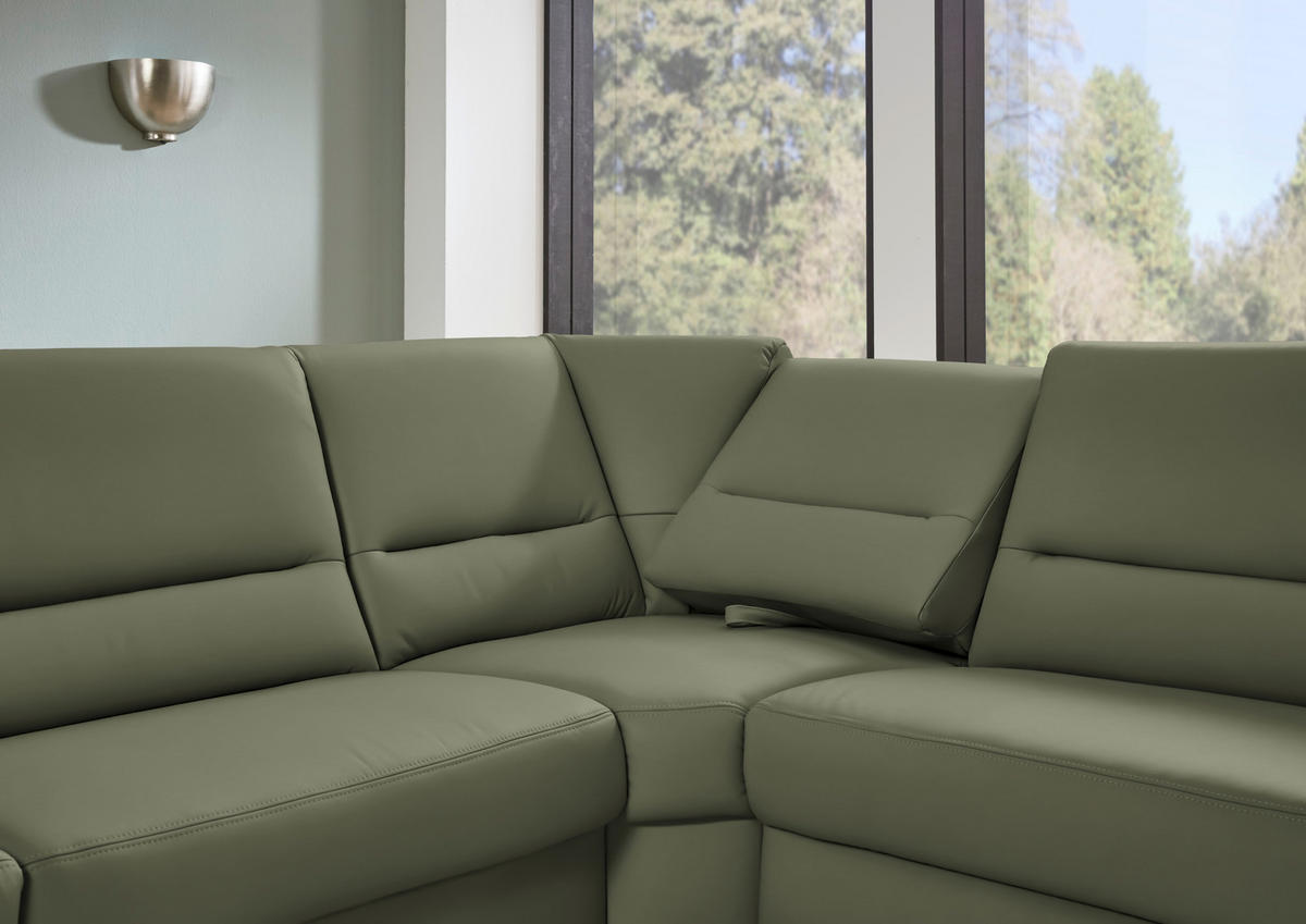 ECKSOFA  in Echtleder Olivgrün  290/249 cm  - Schwarz/Olivgrün, KONVENTIONELL, Leder/Metall (290/249cm) - Beldomo Premium