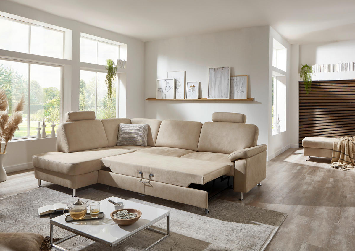 ECKSOFA Rostock Beige Mikrofaser  - Beige, Design, Textil/Metall (202/266cm) - Beldomo System
