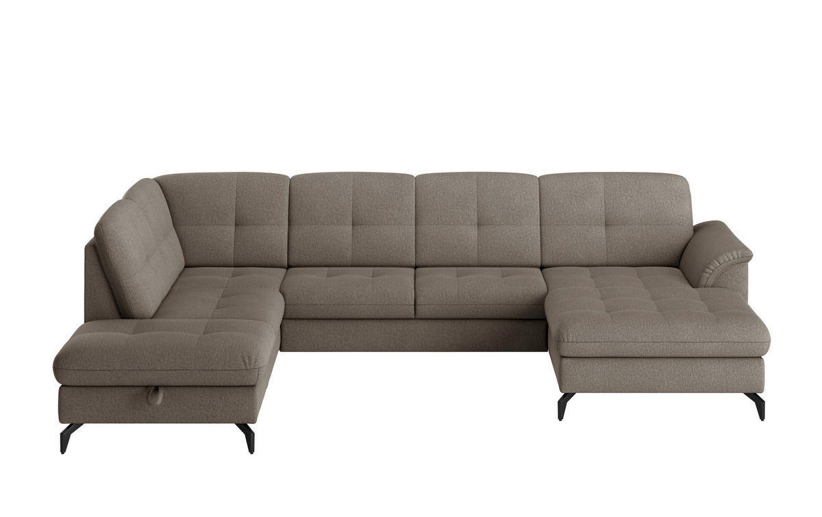 WOHNLANDSCHAFT Schlammfarben Flachgewebe  - Schlammfarben/Schwarz, MODERN, Textil/Metall (212/319/164cm) - Sit & More