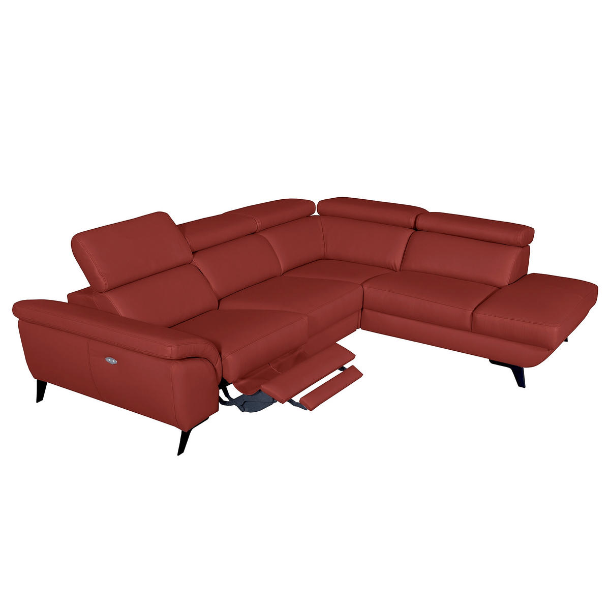 ECKSOFA DALLAS in Echtleder Rot Rücken echt, Armteilverstellung, Relaxfunktion, Kopfteilverstellung  283/228 cm  - Rot/Schwarz, Design, Leder/Metall (283/228cm) - Livetastic