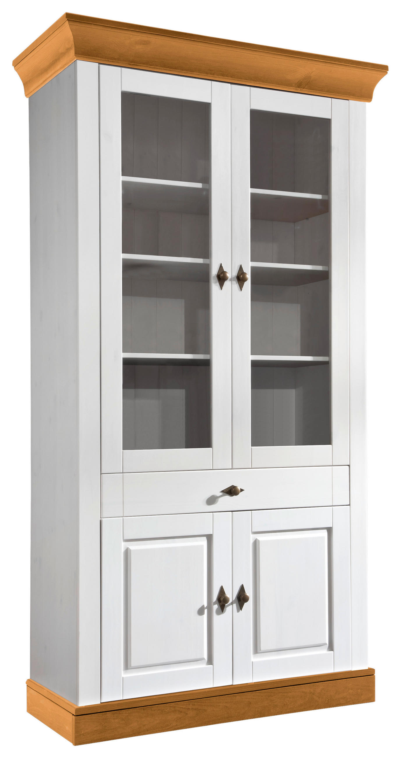 VITRINE  in massiv Kiefer Weiß, Bernsteinfarben  - Bernsteinfarben/Weiß, ROMANTIK / LANDHAUS, Glas/Holz (108/202/45cm) - Boxxx