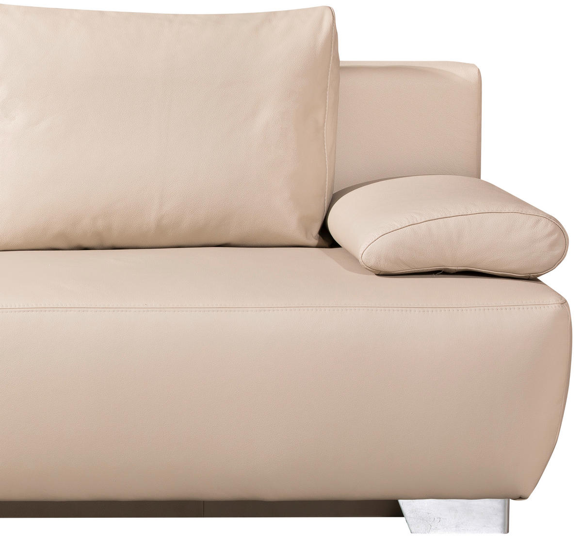 SCHLAFSOFA Beige Echtleder  - Chromfarben/Beige, KONVENTIONELL, Leder/Metall (195/85/90cm) - Livetastic