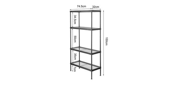 REGAL  75/150/32 cm Schwarz  - Schwarz, Basics, Kunststoff/Metall (75/150/32cm) - Carryhome