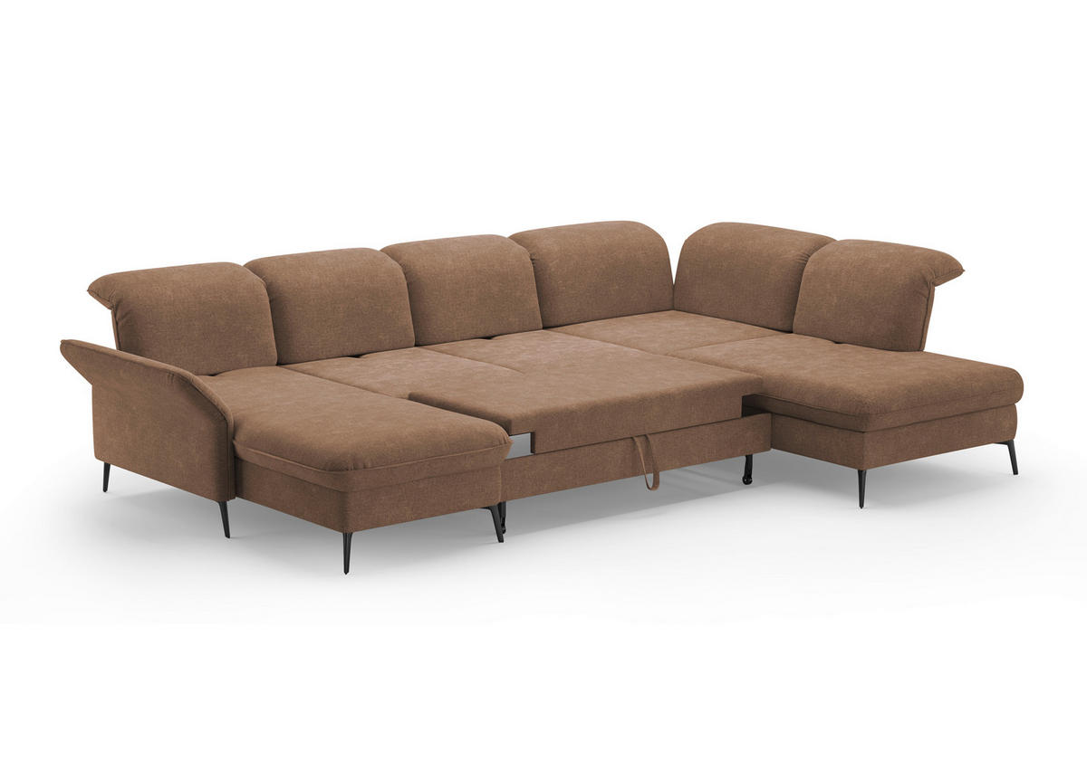 WOHNLANDSCHAFT in Flachgewebe Hellbraun  - Hellbraun/Schwarz, Konventionell, Textil/Metall (198/359/231cm) - Sit & More