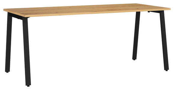 SCHREIBTISCH , Schwarz, Eichefarben, Hellbraun, in verschiedenen Holz-Dekoren erhältlich, justierbare Füße  - Hellbraun/Eichefarben, MODERN, Holzwerkstoff/Metall (180/80/75cm) - Novel