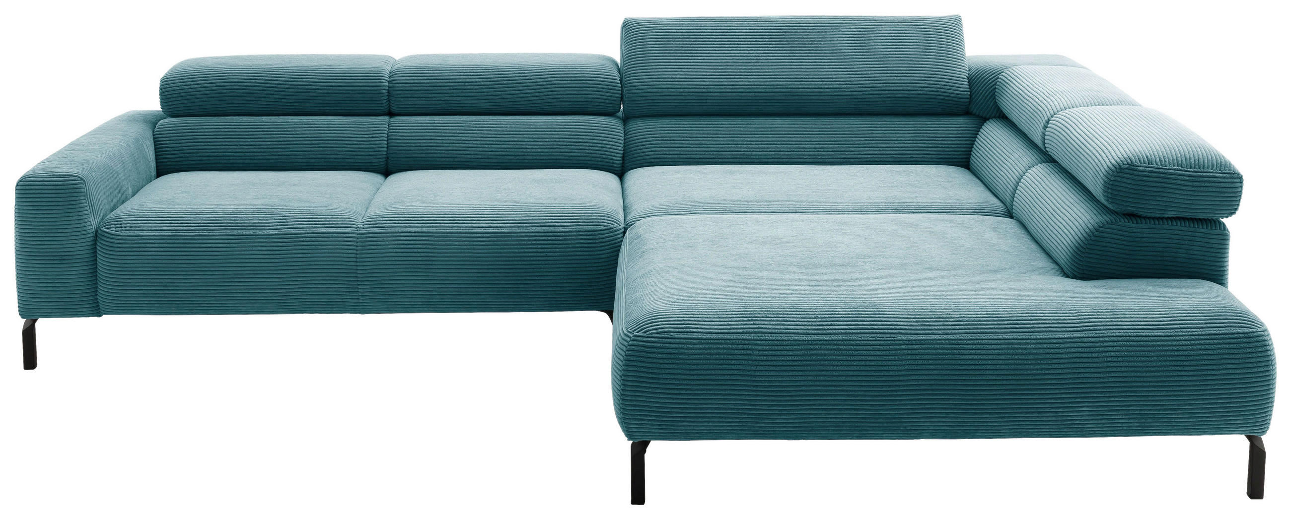 ECKSOFA inkl. Funktion in Cord Petrol  - Petrol/Schwarz, Modern, Textil/Metall (309/219cm) - Pure Home Lifestyle