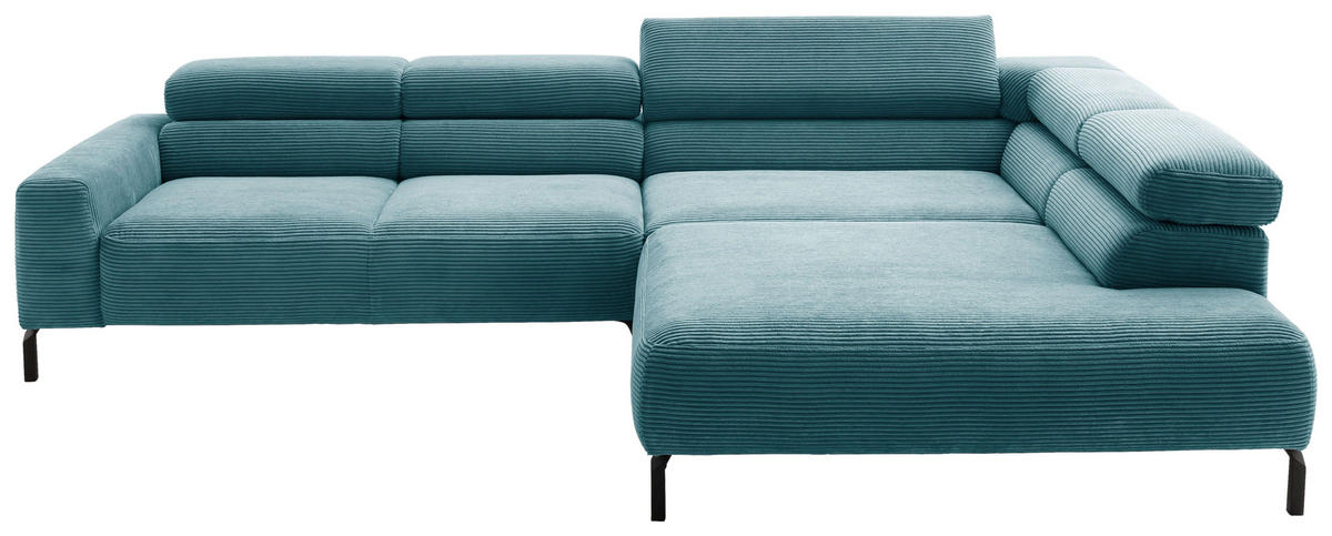 ECKSOFA inkl. Funktion in Cord Petrol  - Petrol/Schwarz, Modern, Textil/Metall (309/219cm) - Pure Home Lifestyle