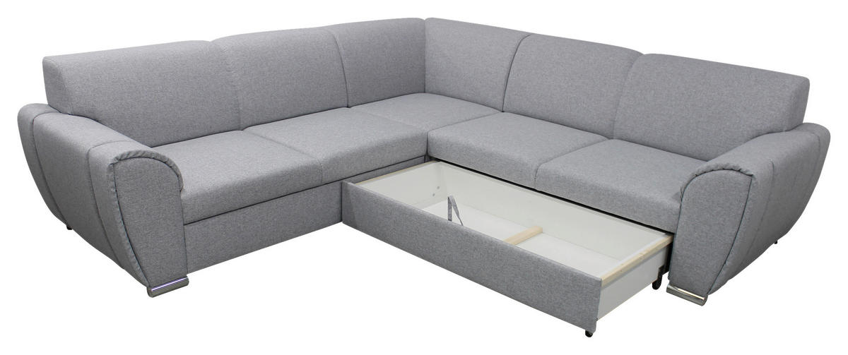 ECKSOFA Hellgrau Flachgewebe  - Silberfarben/Hellgrau, Design, Kunststoff/Textil (266/266cm) - Livetastic