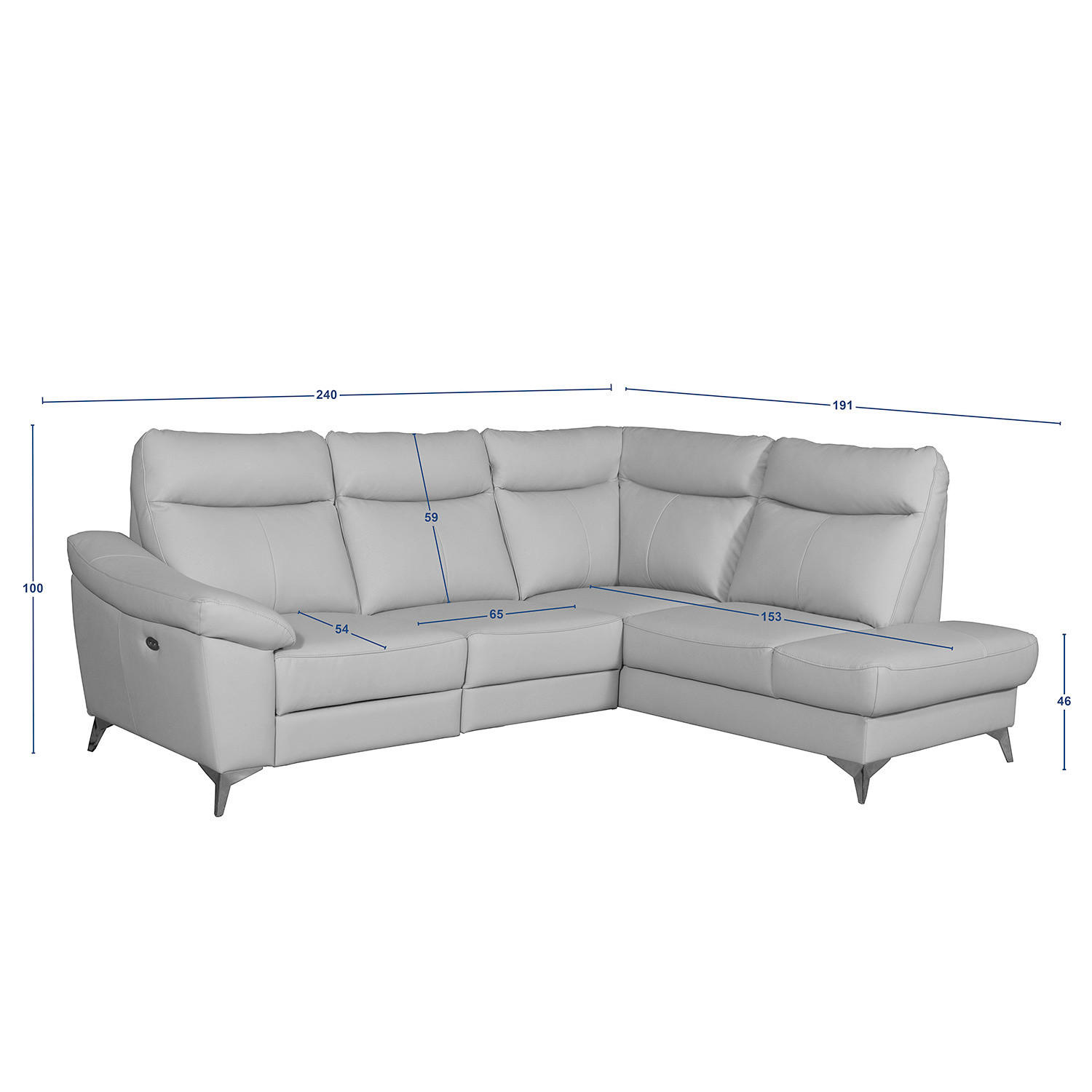 ECKSOFA Schwarz Echtleder Lederlook  - Chromfarben/Schwarz, Design, Leder/Textil (242/194cm) - Livetastic