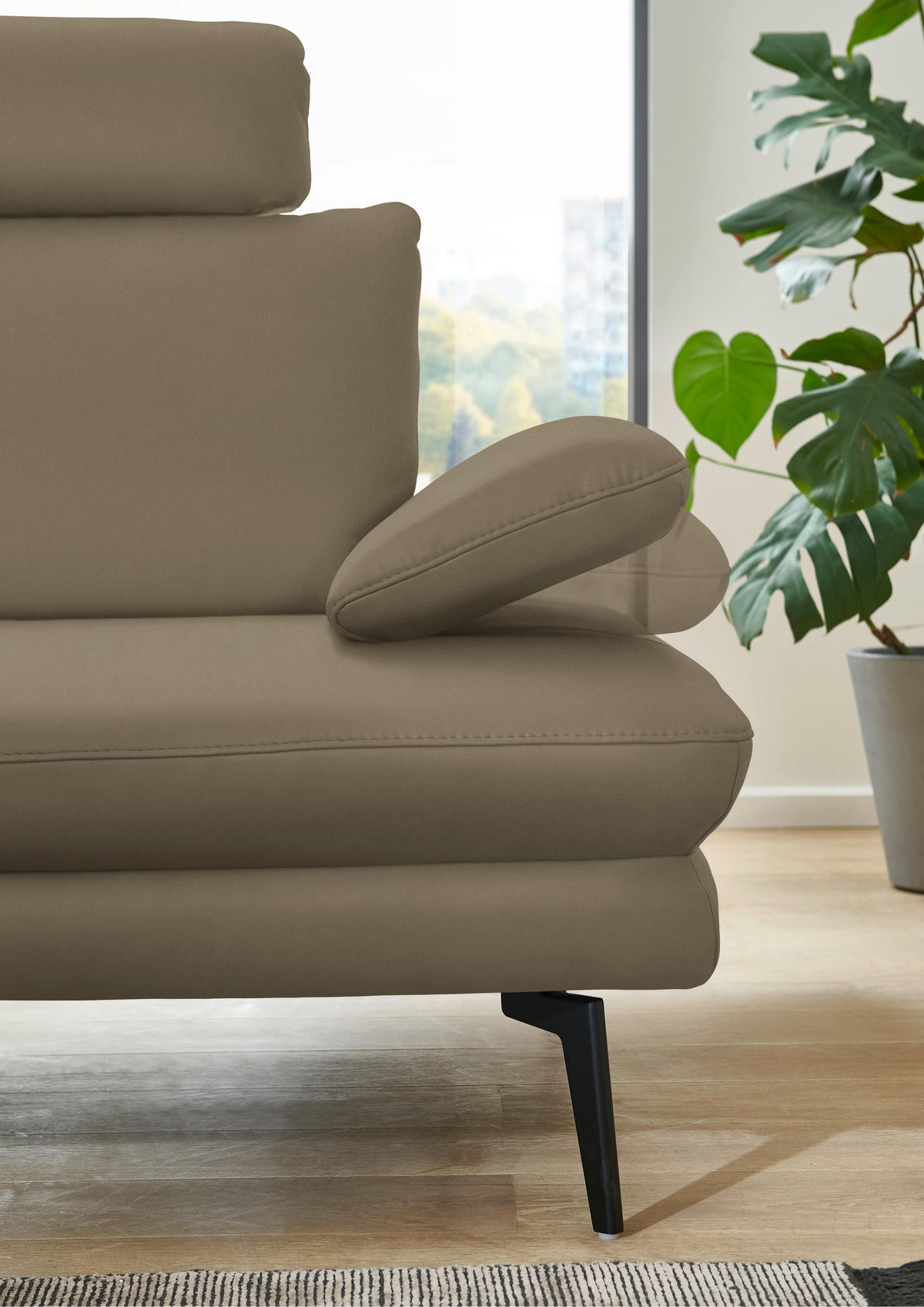 ECKSOFA in Echtleder Beige  - Beige/Schwarz, Design, Leder/Metall (180/310cm) - Dieter Knoll