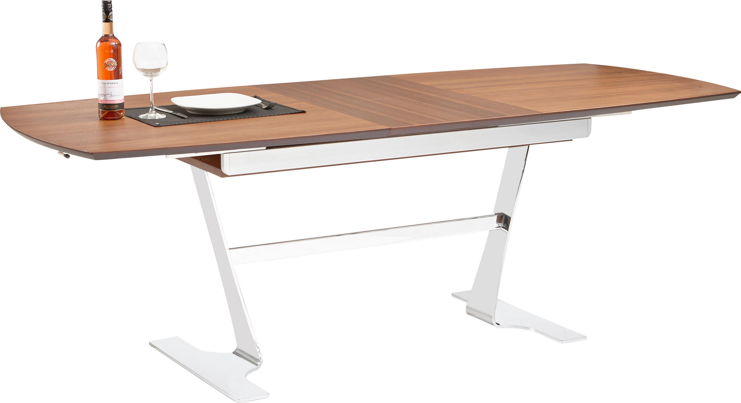 ESSTISCH in Holz, Metall, Holzwerkstoff 180(230)/95/77 cm  - Chromfarben/Nussbaumfarben, Design, Holz/Holzwerkstoff (180(230)/95/77cm) - Joop!