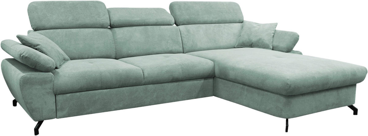 ECKSOFA OMEGA in Chenille Mintgrün  280/186 cm  - Schwarz/Mintgrün, Design, Textil/Metall (280/186cm) - MID.YOU