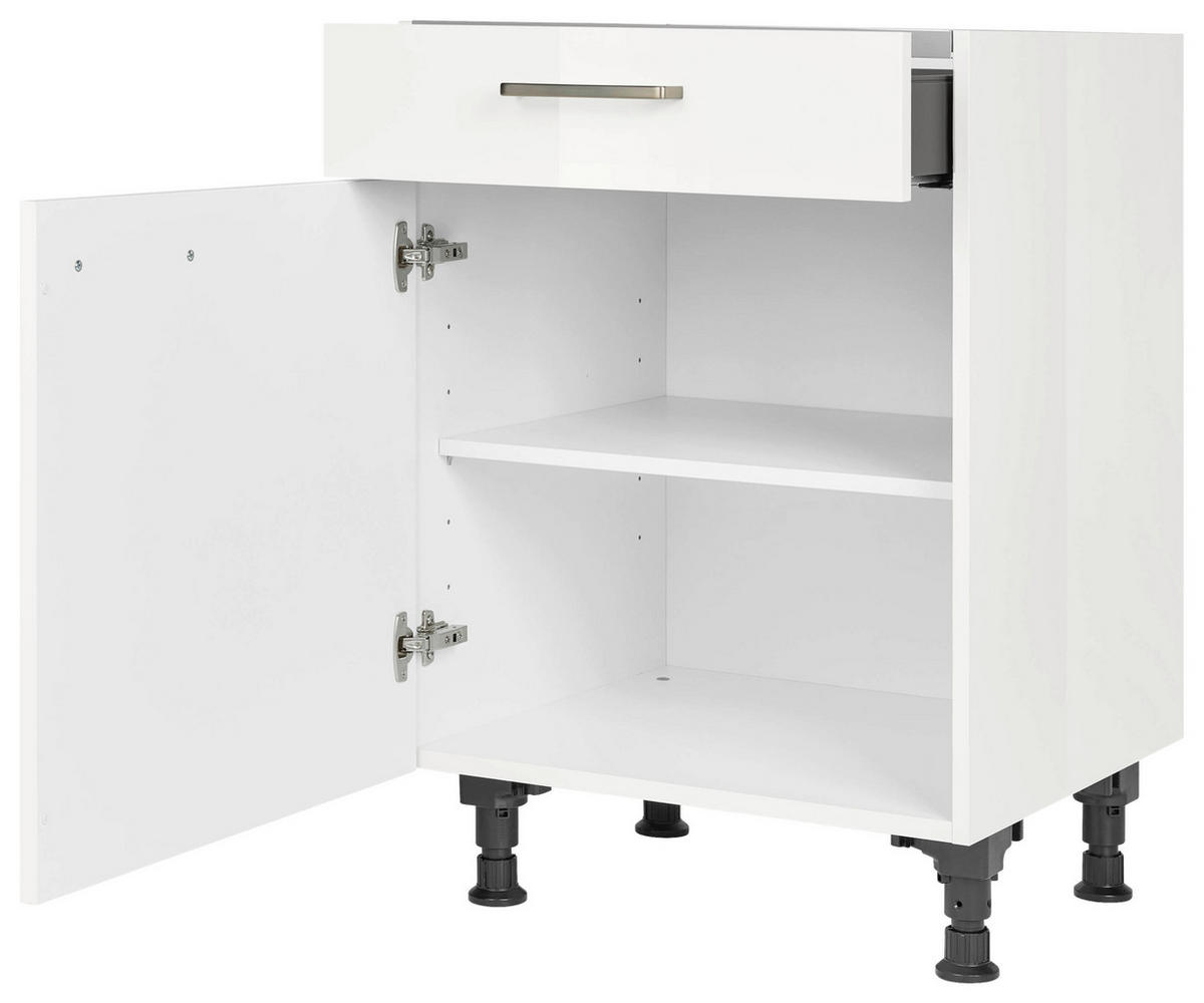 KOCHFELDUMBAUSCHRANK 60/87/56 cm  in Weiß Hochglanz  - Edelstahlfarben/Weiß Hochglanz, MODERN, Holzwerkstoff/Metall (60/87/56cm) - Nobilia