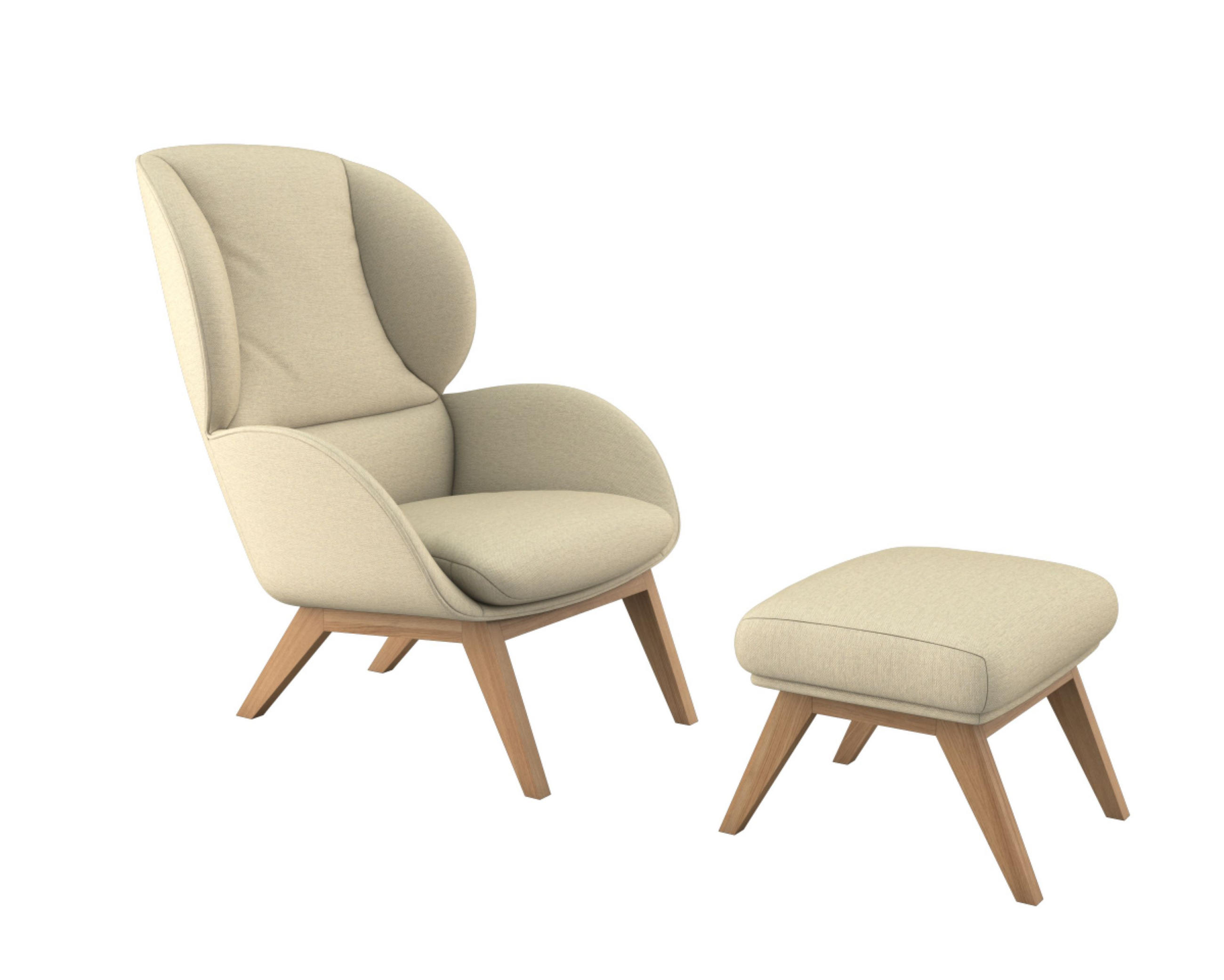 OHRENSESSEL in Webstoff Beige  - Eichefarben/Beige, Design, Holz/Textil (82/102/90cm) - home24