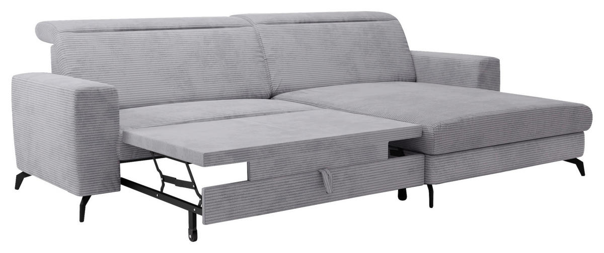 ECKSOFA in Cord Hellgrau  - Hellgrau/Schwarz, Konventionell, Textil/Metall (290/178cm) - Sit & More