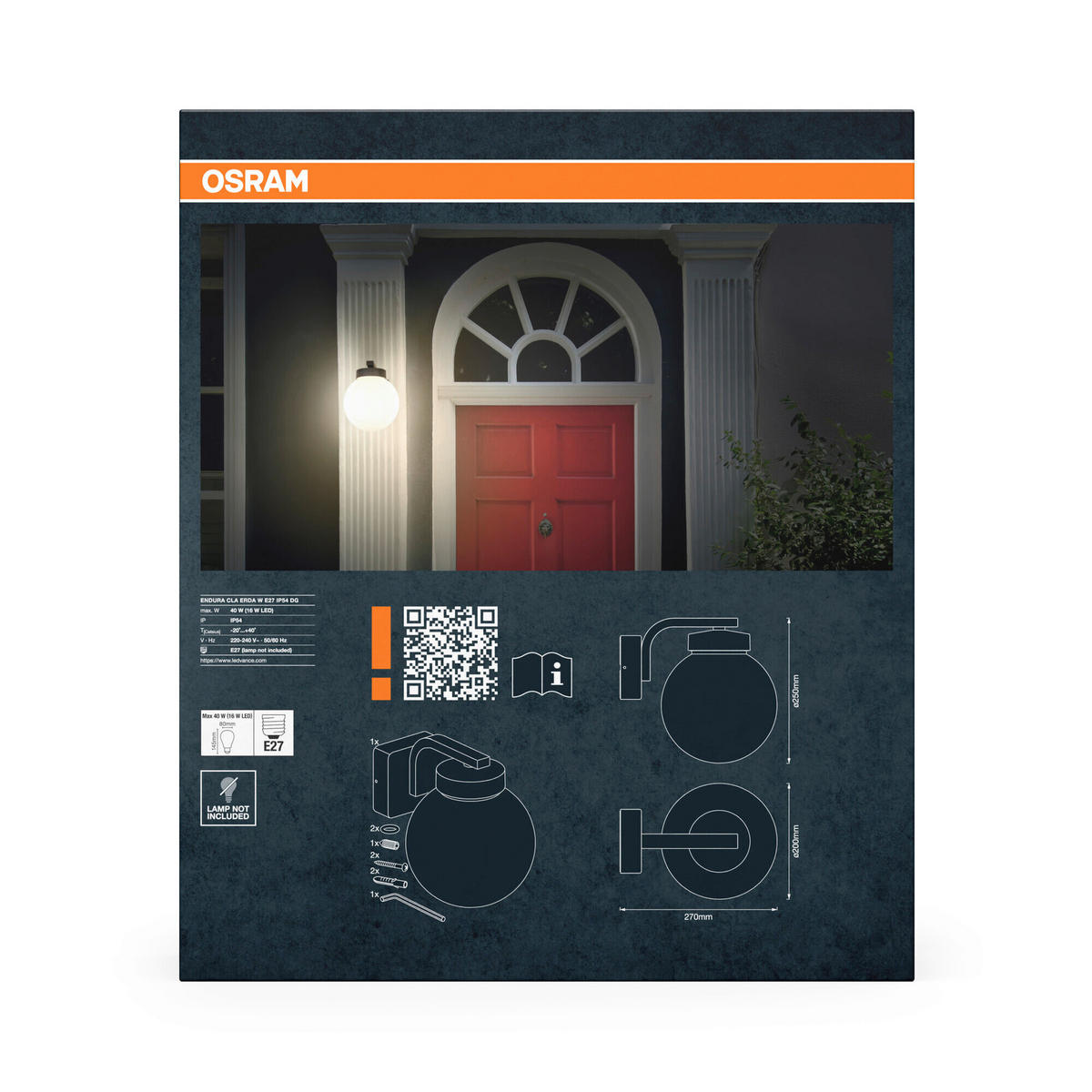 AUßENLEUCHTE 20/27/25 cm   - Dunkelgrau, Basics, Kunststoff/Metall (20/27/25cm) - Osram