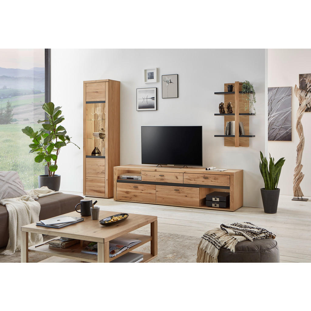Thumbnail - Modante Vitrine, Eiche, Glas, Holzwerkstoff, Asteiche, furniert, massiv, 5 Fächer, 55.2x209.3x37.4 cm, erweiterbar, Beim...