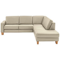 ECKSOFA Valdera in Echtleder Creme, Naturfarben  257/235 cm  - Eiche Bianco/Creme, Natur, Leder/Holz (257/235cm) - Valdera