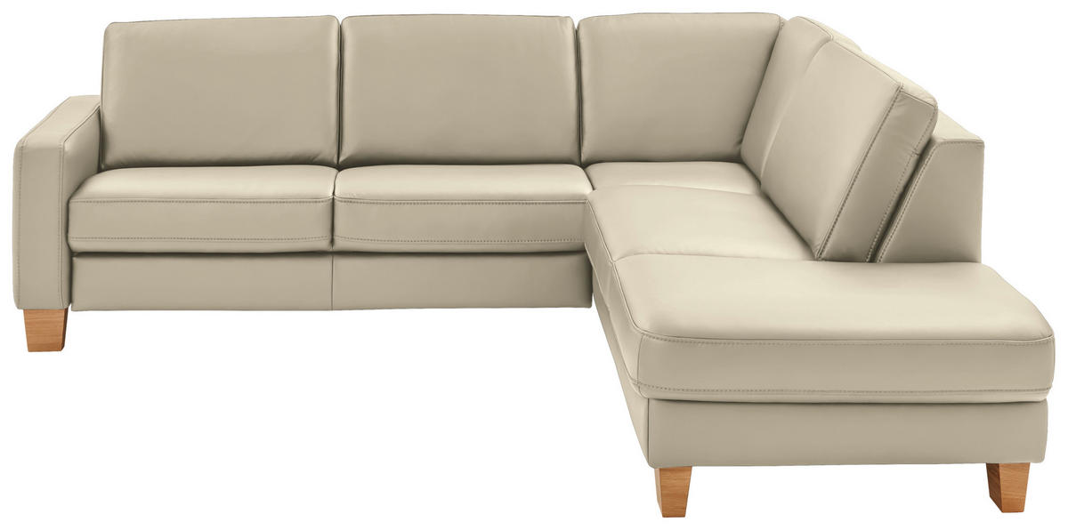 ECKSOFA Valdera in Echtleder Creme, Naturfarben  257/235 cm  - Eiche Bianco/Creme, Natur, Leder/Holz (257/235cm) - Valdera