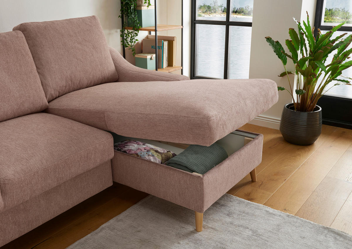 ECKSOFA Mikrofaser Dunkelrosa  - Dunkelrosa/Naturfarben, Design, Holz/Textil (228/150cm) - MID.YOU