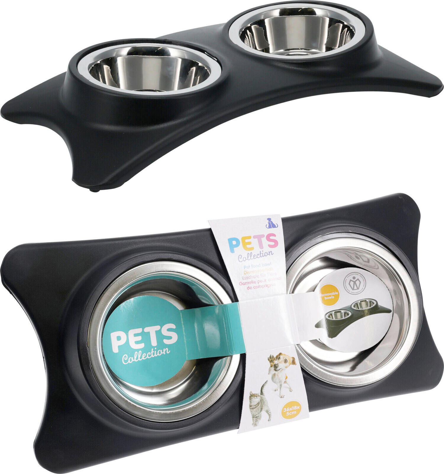 FUTTERNAPF - Silberfarben/Schwarz, Basics, Kunststoff/Metall (40/20/6.5cm)