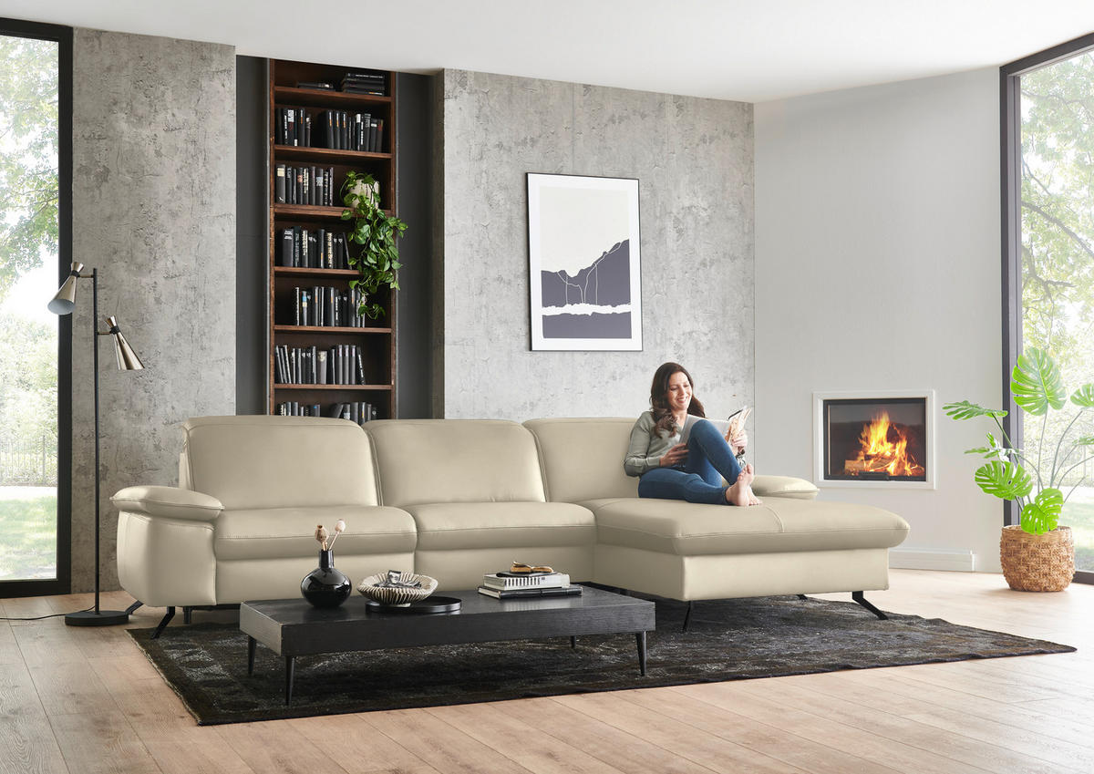 ECKSOFA  Echtleder Naturfarben  - Schwarz/Naturfarben, Design, Leder/Metall (307/169cm) - Beldomo Premium