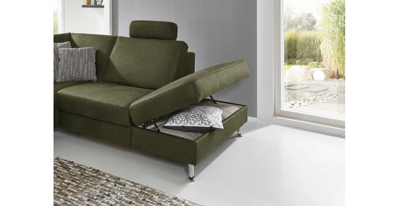 ECKSOFA in Mikrofaser Dunkelgrün 275/242 cm - Dunkelgrün/Alufarben, Design, Textil/Metall (275/242cm) - Dieter Knoll