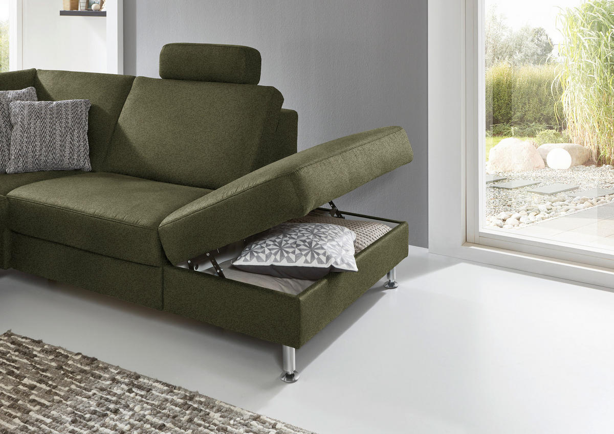 ECKSOFA in Mikrofaser Dunkelgrün  - Dunkelgrün/Alufarben, Design, Textil/Metall (275/242cm) - Dieter Knoll