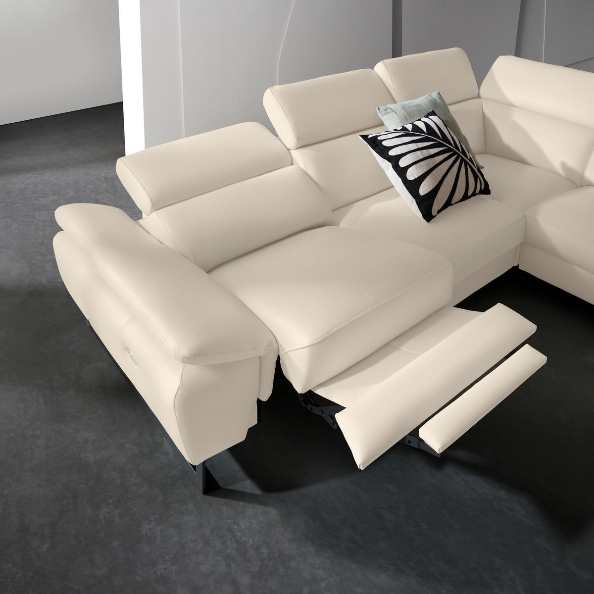 ECKSOFA Beige Echtleder  - Beige/Schwarz, Design, Leder/Metall (225/281cm) - Celina Home