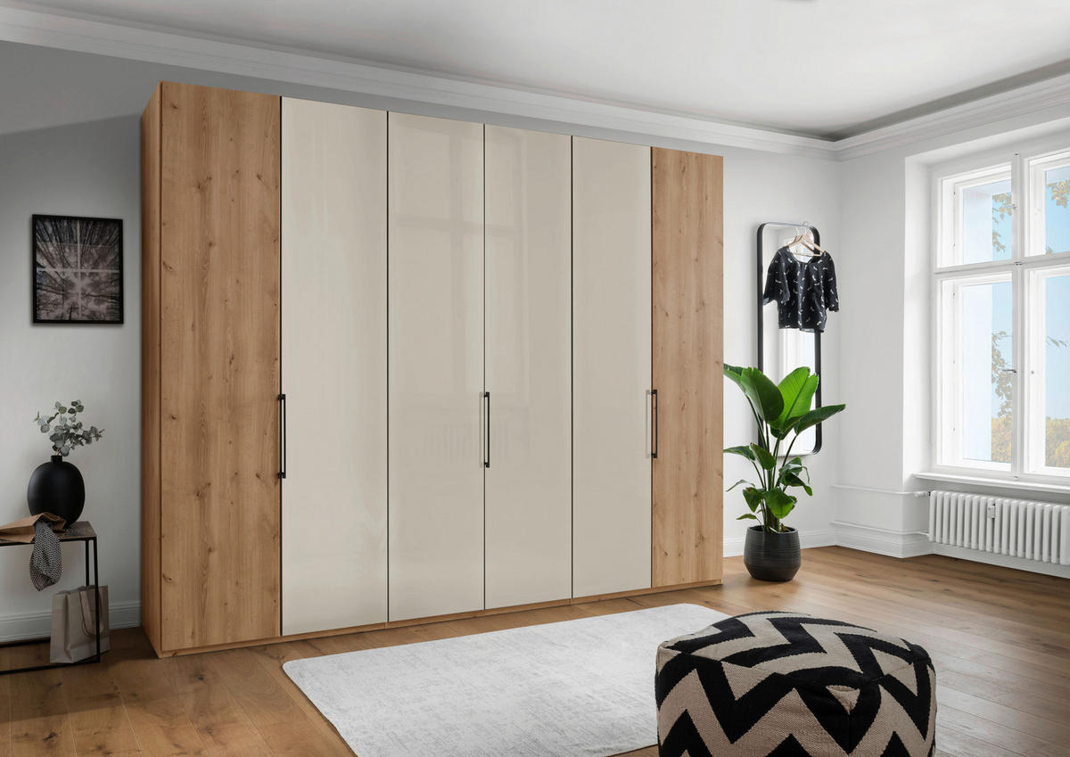 DREHTÜRENSCHRANK in Champagner, Eiche Bianco  - Schieferfarben/Eiche Bianco, Konventionell, Glas/Holzwerkstoff (300/216/58cm) - Dieter Knoll