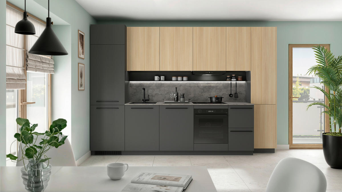 KÜCHENBLOCK   in Graphitfarben, Eichefarben  - Eichefarben/Schwarz, Basics, Holzwerkstoff/Kunststoff (330/230/60cm) - Visiona