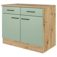 KÜCHENUNTERSCHRANK 100/85/57 cm  in Eiche Artisan, Schilfgrün  - Schilfgrün/Schwarz, KONVENTIONELL, Holzwerkstoff/Metall (100/85/57cm) - FlexWell