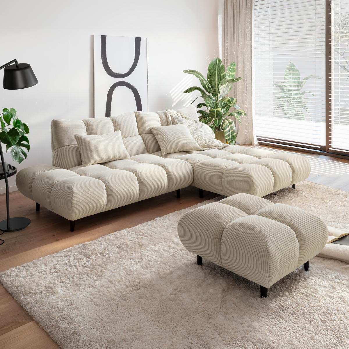 ECKSOFA Naturfarben Cord  - Schwarz/Naturfarben, Design, Holz/Textil (178/255cm) - Pure Home Lifestyle