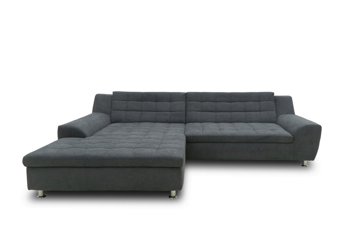 ECKSOFA MORTON Dunkelgrau Mikrofaser  - Chromfarben/Dunkelgrau, MODERN, Textil/Metall (304/200/84cm) - MID.YOU