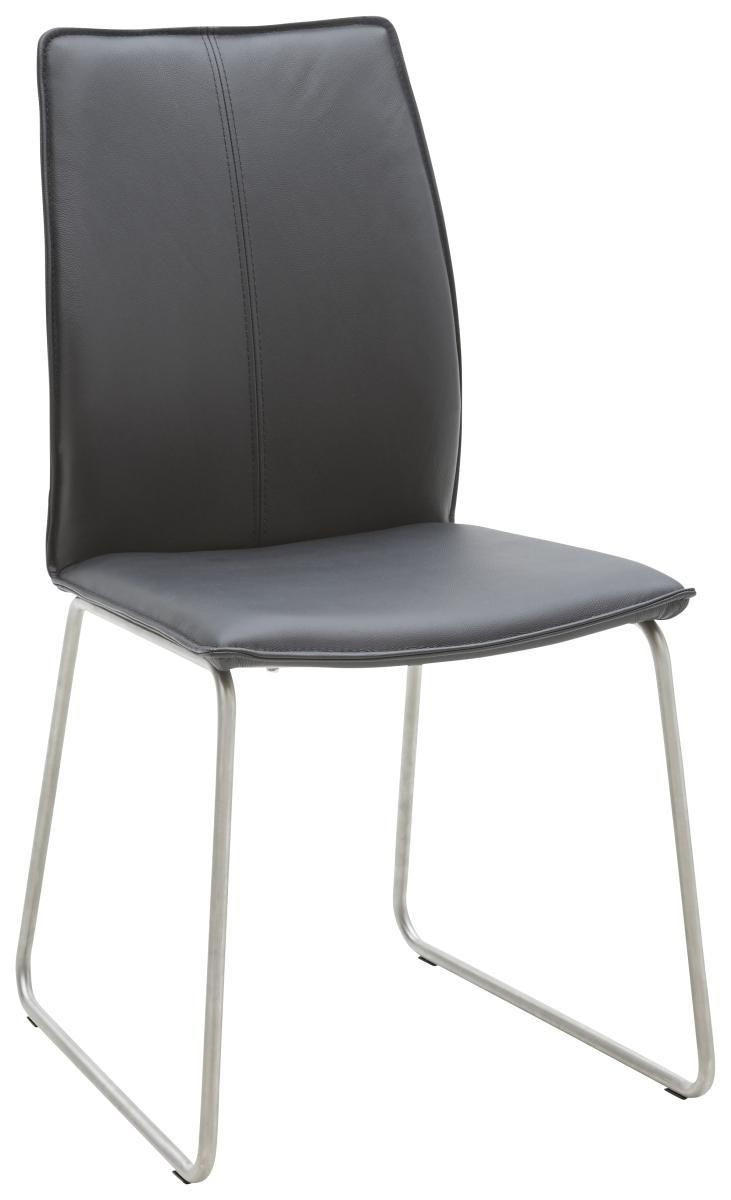 STUHL Echtleder Schwarz, Edelstahlfarben - Edelstahlfarben/Schwarz, Design, Leder/Metall (46/93/57cm) - Dieter Knoll