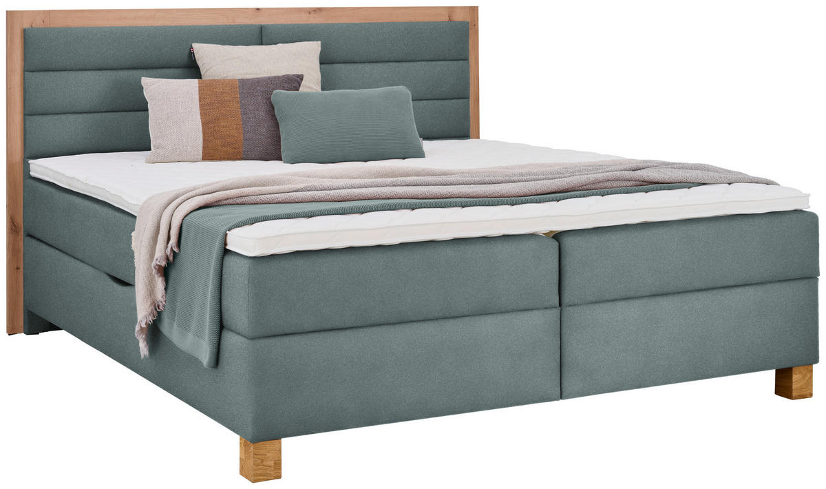 Pat Tip Boxspring Fără Arcuri, 180/200 cm, albastru deschis, stejar Artisan - albastru deschis/stejar Artisan, Konventionell, lemn/textil (180/200cm) - Carryhome