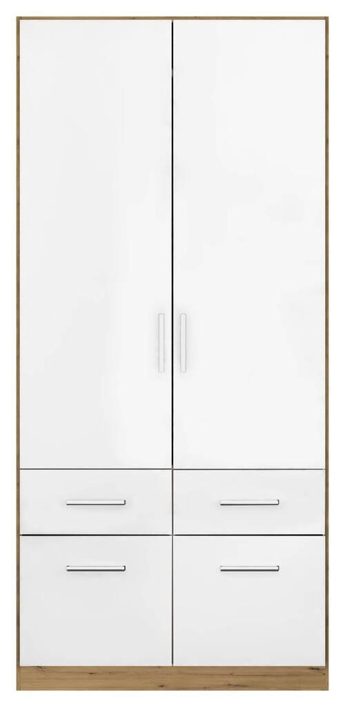 DREHTÜRENSCHRANK 91/197/54 cm 2-türig Eiche Artisan, Weiß Hochglanz  - Chromfarben/Weiß Hochglanz, MODERN, Holzwerkstoff/Kunststoff (91/197/54cm) - Rauch Möbel