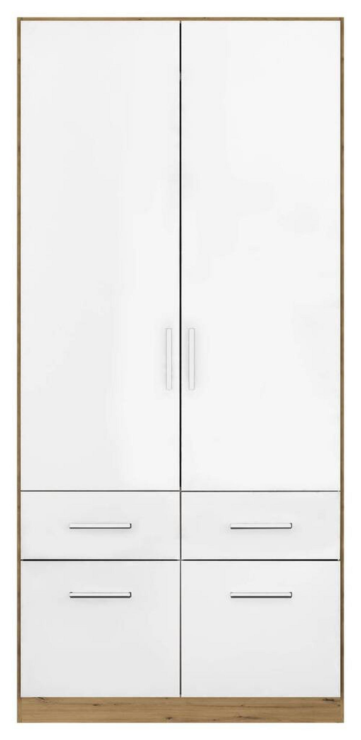 DREHTÜRENSCHRANK 91/210/54 cm 2-türig Eiche Artisan, Weiß Hochglanz  - Chromfarben/Weiß Hochglanz, MODERN, Holzwerkstoff/Kunststoff (91/210/54cm) - Rauch Möbel