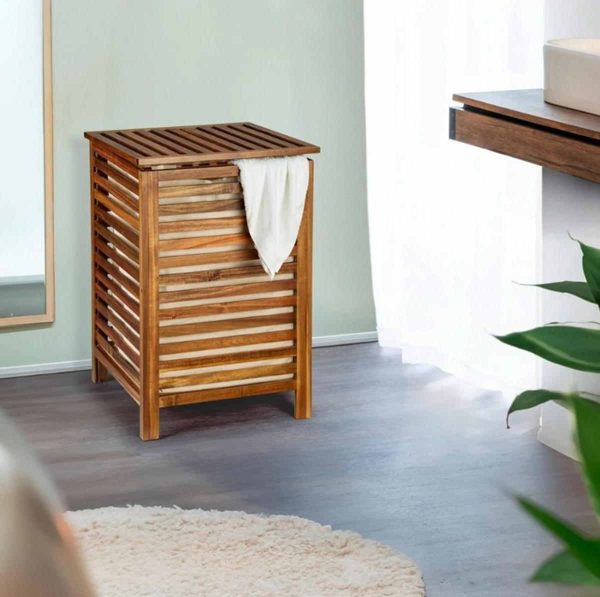 WÄSCHESACK - Naturfarben/Akaziefarben, Natur, Holz/Textil (45/65/45cm) - Wenko